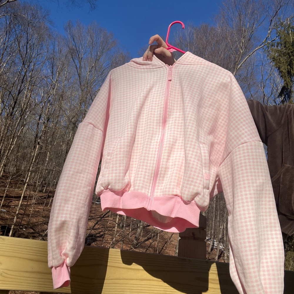 Pink Gingham Zip-Up Jacket